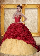 Brand New 2015 Wine Red Brush Train Quinceanera Dress with Sweetheart