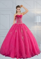2015 Perfect Sweetheart Hot Pink Quinceanera Dress with Appliques and Beading
