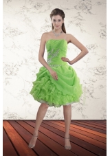 Spring Green Strapless Unique Prom Dresses with Ruffles and Beading