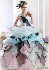 Unique Ruffles Multi Color 2015 Unique Quinceanera Dresses with Hand Made Flowers