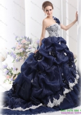 Unique 2015 One Shoulder Ruffles Quinceanera Dresses with Hand Made Flowers and Pick Ups