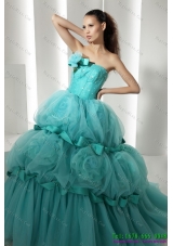 2015 Popular Floor Length Quinceanera Dresses with Hand Made Flowers and Beading