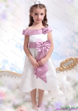 Fashionable Off The Shoulder White Little Girl Pageant Dresses with Flower and Bowknot