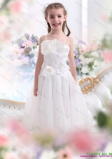 2015 Fashionable White Spaghetti Straps Little Girl Pageant Dresses with Flowers and Ruffles