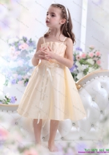 Fashionable Champagne Spaghetti Straps Little Girl Pageant Dresses with Waistband and Hand Made Flower
