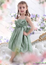 Fashionable Spaghetti Straps Little Girl Pageant Dress with Waistband and Hand Made Flower