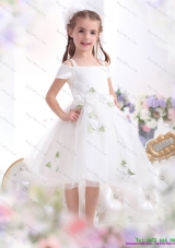 Fashionable Spaghetti Straps White 2015 Little Girl Pageant Dress with Hand Made Flowers