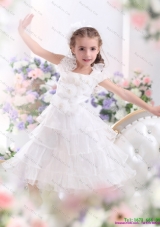 Fashionable Ruffled Layers White 2015 Little Girl Pageant Dress with Hand Made Flower
