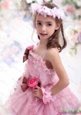 2015 Fashionable Baby Pink Little Girl Pageant Dress with Hand Made Flowers and Ruffles
