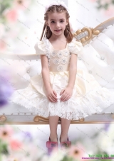 Fashionable Champagne Little Girl Pageant Dress with Hand Made Flower and Lace