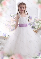 2015 Fashionable White Little Girl Pageant Dresses with Lilac Sash
