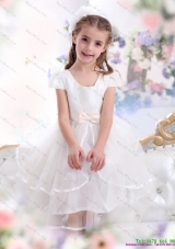 2015 Fashionable Scoop White Little Girl Pageant Dresses with Bowknot and Ruffles