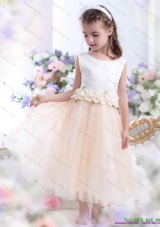 2015 Fashionable White Little Girl Pageant Dress with Waistband and Hand Made Flowers