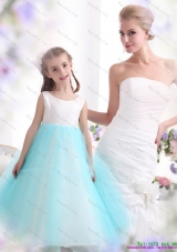 Fashionable White and Baby Blue Scoop Little Girl Pageant Dress for 2015