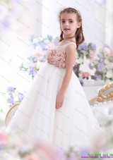 2015 Fashionable Scoop Little Girl Pageant Dress with Hand Made Flowers