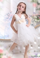 Beading Ruffled 2015 Fashionable White Little Girl Pageant Dress with Bownot