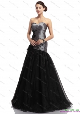 Appliques Ruching Brush Train Prom Dresses in Sliver and Black