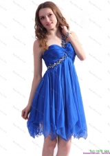Perfect Blue One Shoulder Prom Dresses with Ruffles