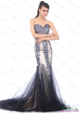 Elegant 2015 Sweetheart Mermaid Prom Dress with Beading and Brush Train