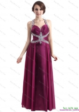 Sequins Halter Top Ruching and Beading Prom Dresses in Wine Red
