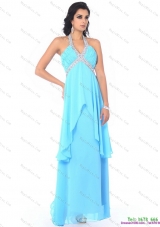 Perfect Halter Top Long Dama Dresses with Beading and Ruffles