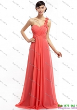 Watermelon Red One Shoulder Plus Size Prom Dresses with Brush Train and Hand Made Flowers