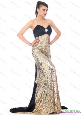Luxurious Brush Train 2015 Prom Dress with Ruching and Sequins