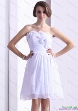 Plus Size White Strapless Prom Dresses with Ruching and Hand Made Flower