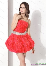 Strapless Short Prom Dresses with Rolling Flowers and Beading