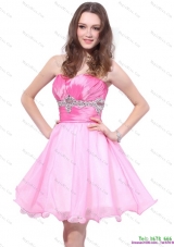 Rose Pink 2015 Mini Length Prom Dresses with Beading and Ruching