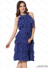 Halter Top Ruffled Layers Knee Length Dama Dresses with Criss Cross for 2015