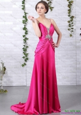 Exquisite Brush Train 2015 Prom Dress with Ruching and Beading
