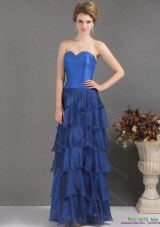 2015 Blue Sweetheart Prom Dresses with Ruffled Layers
