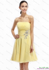 Strapless Mini Length Dama Dresses with Ruching and Rhinestones for 2015