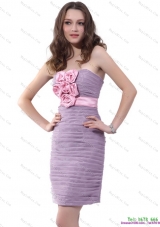 Modest 2015 Strapless Short Dama Dresses with Hand Made Flowers and Ruching