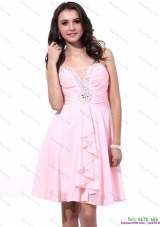 Fashional Baby Pink Prom Dresses with Beading and Ruching