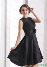 2015 Perfect Black Knee Length Prom Dress with Bowknot