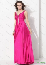 Perfect Hot Pink Long Prom Dresses with Beading and Ruching