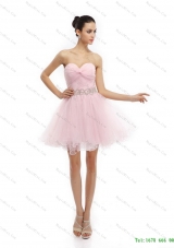 Cute Baby Pink Sweetheart Ruching Short Prom Dresses for 2015