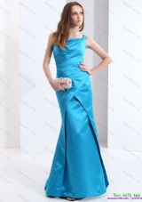 One Shoulder Baby Blue Long Prom Dresses with Brush Train