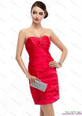 Red Strapless 2015 Prom Dresses with Ruching and Beading