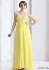 2015 Cheap Halter Top Yellow Dama Dress with Floor Length