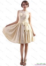 Elegant High Neck Prom Dresses with Ruching and Bowknot