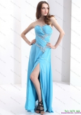 Affordable Sweetheart Ruching 2015 Prom Dresses with Beading and High Slit