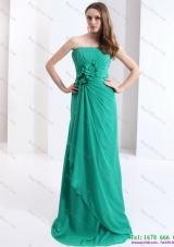 2015 New Style Strapless Prom Dress with Hand Made Flowers and Ruching