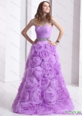 Plus Size Lilac Sweetheart Prom Dresses with Rolling Flowers and Sequins