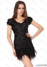 Exclusive Black Mini Length Prom Dress with Sequins and Macrame