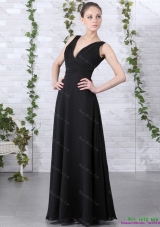 2015 Affordable V Neck Floor Length Prom Dress in Black