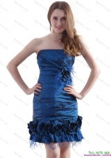 Elegant and Plus Size Ruching Strapless Prom Dresses with Hand Made Flowers