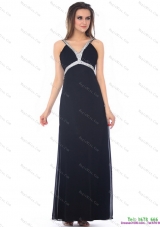 Exquisite Floor Length Beading Black Prom Dress for 2015